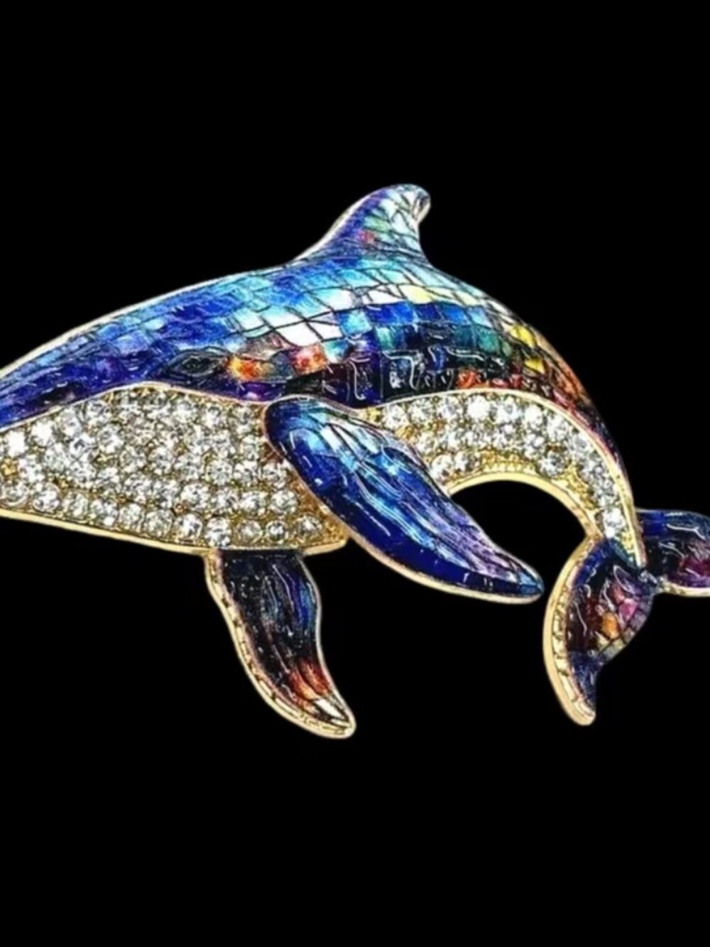 Blue Whale Brooch Pin Rhinestone Crystal Enamel Statement Animal - Picture 4 of 7